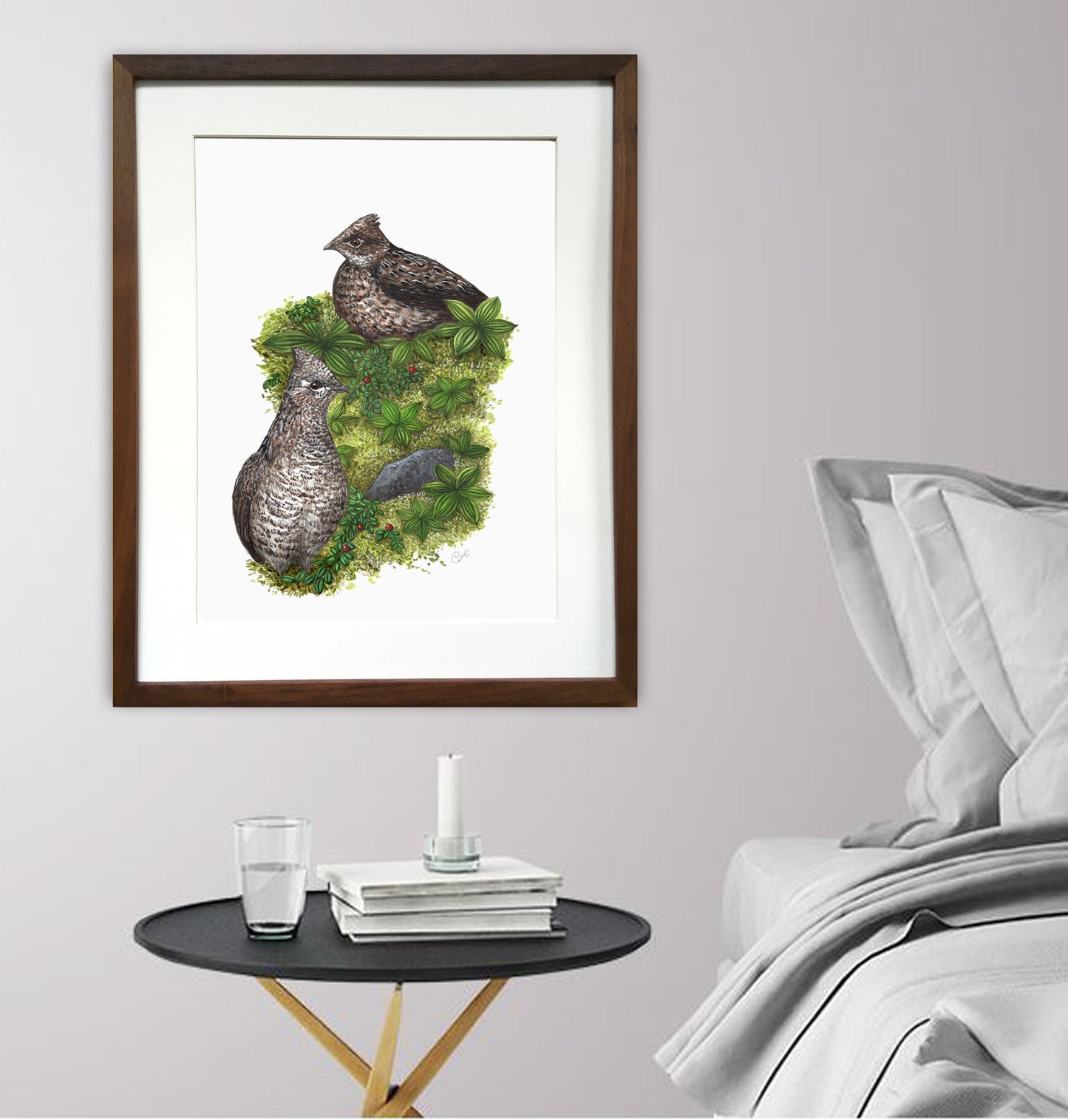 Grande illustration originale - Les gélinottes boréales