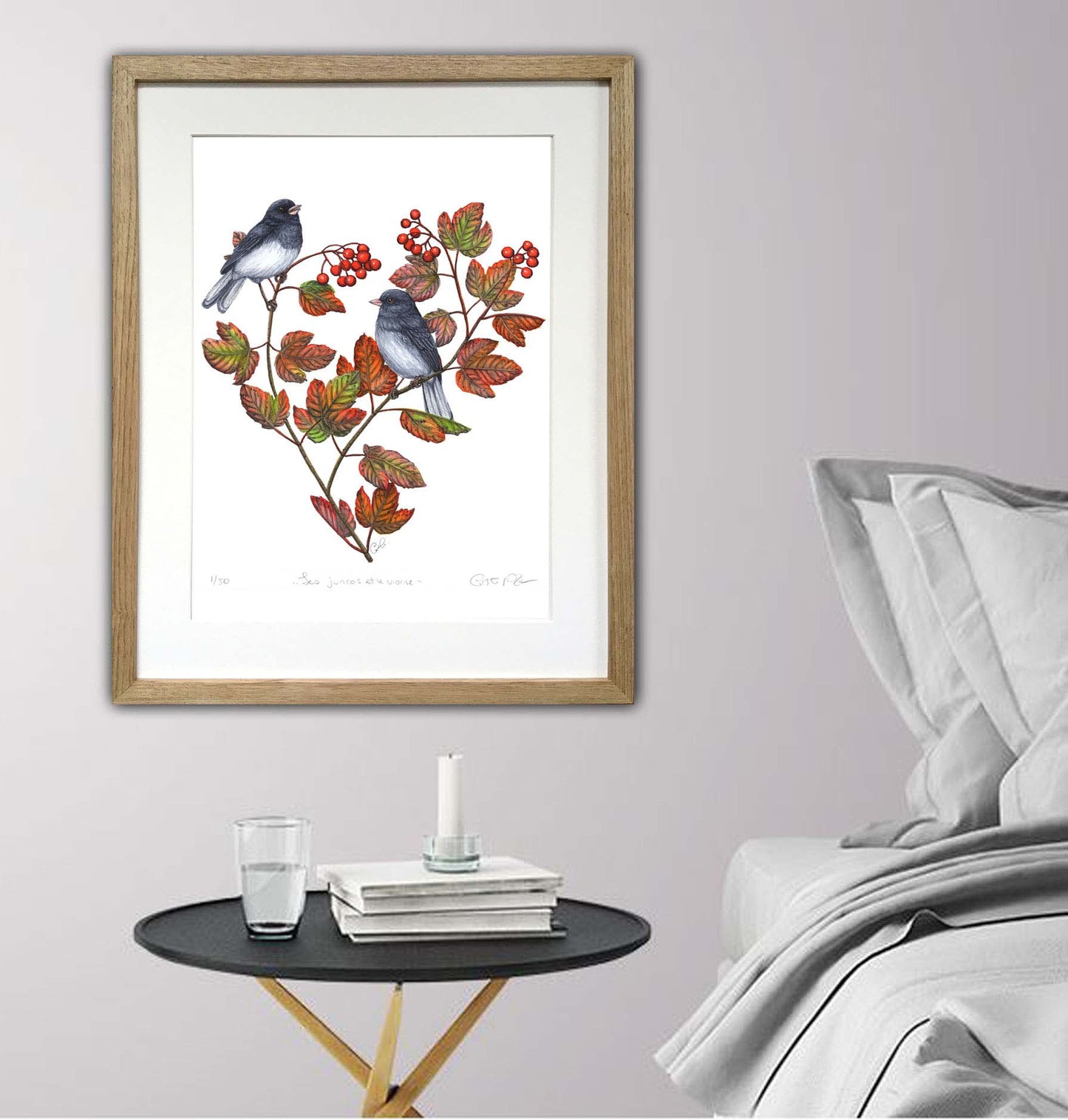 Grande impression d'art - Les juncos et le viorne