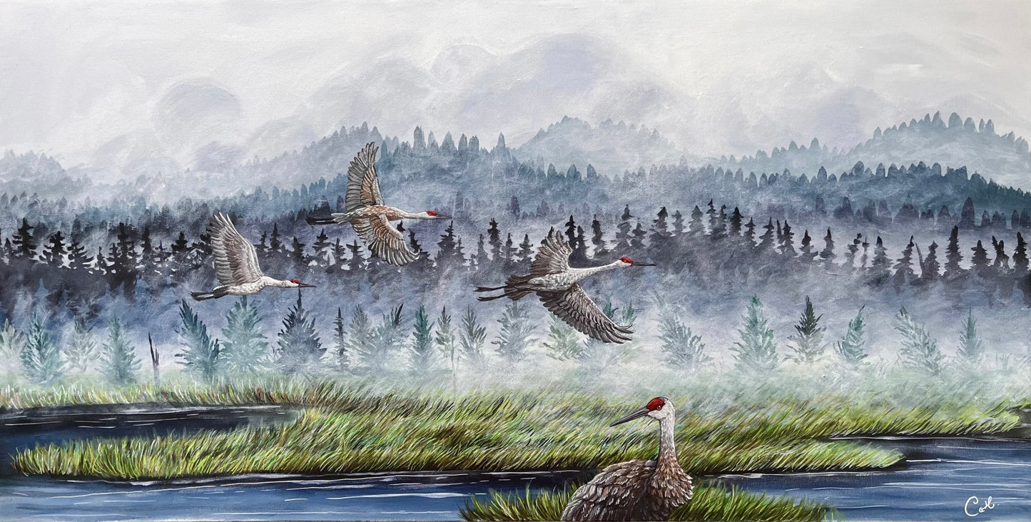 Peinture originale - L’envolée des grues