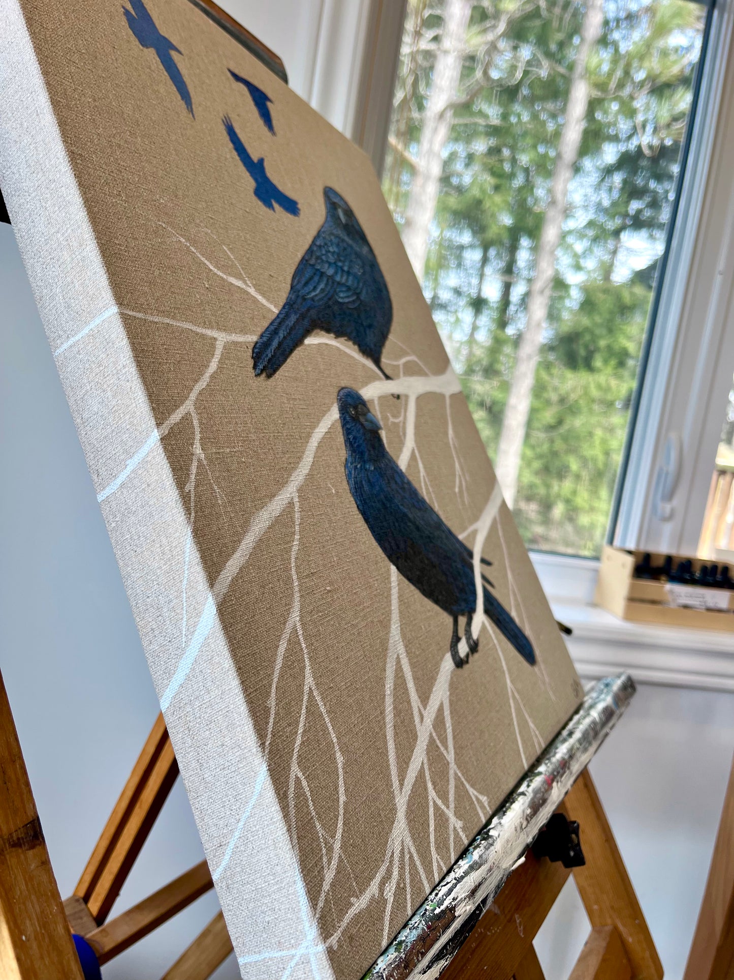 Peinture originale - La poésie de corvidés
