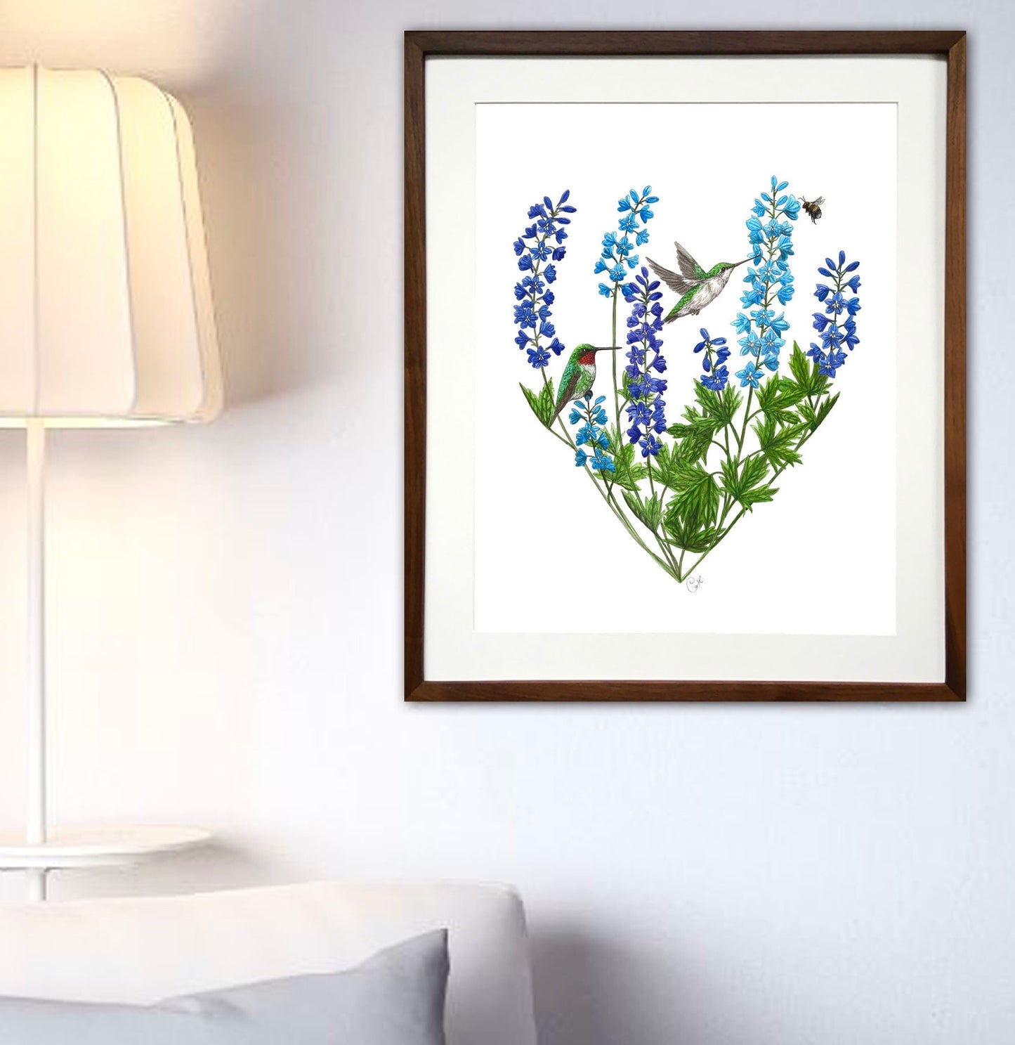 Hummingbirds and delphiniums