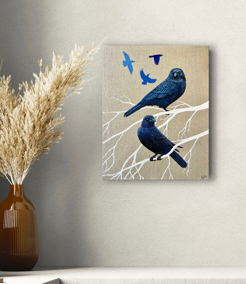 Peinture originale - La poésie de corvidés