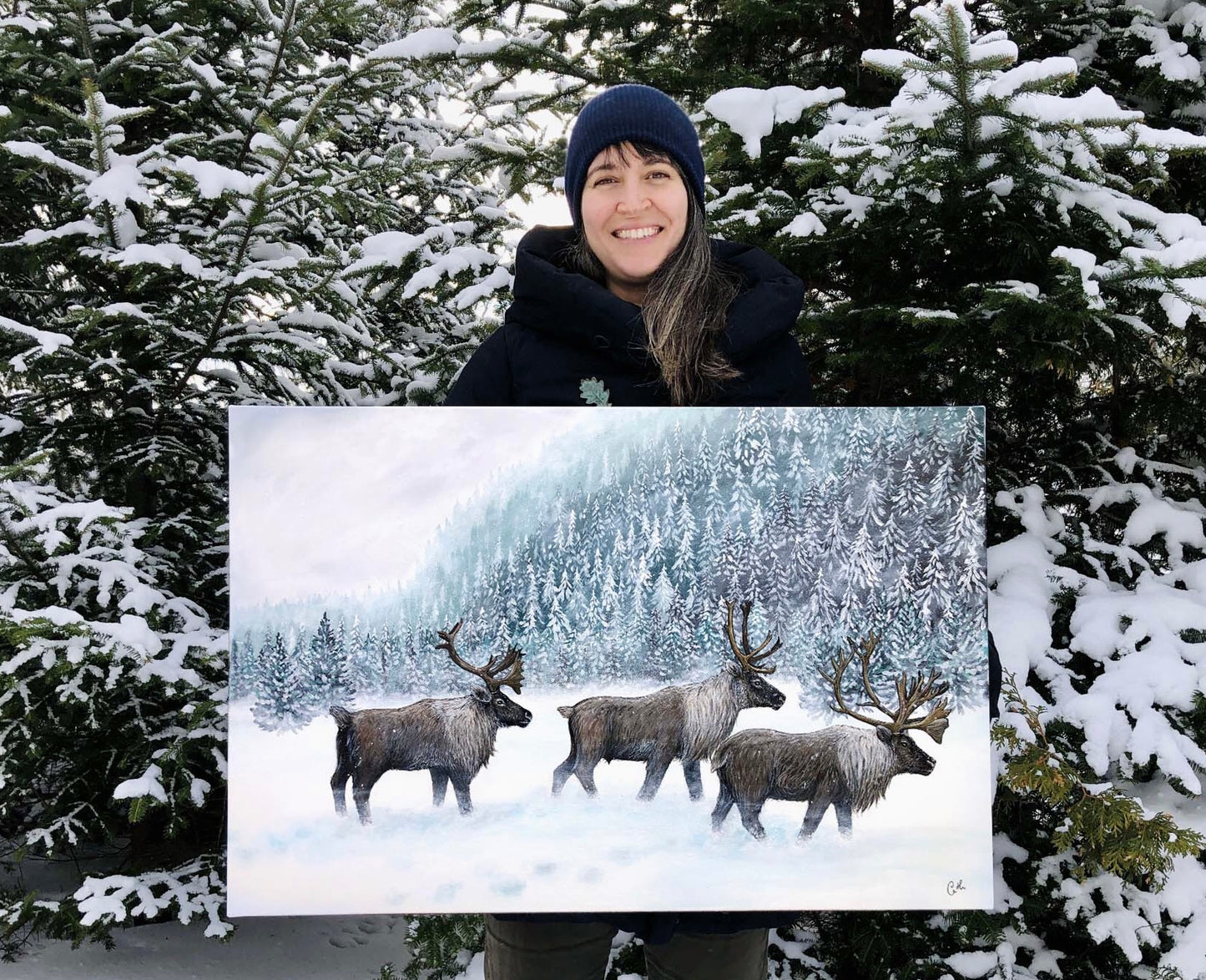 Peinture originale - La marche des caribous