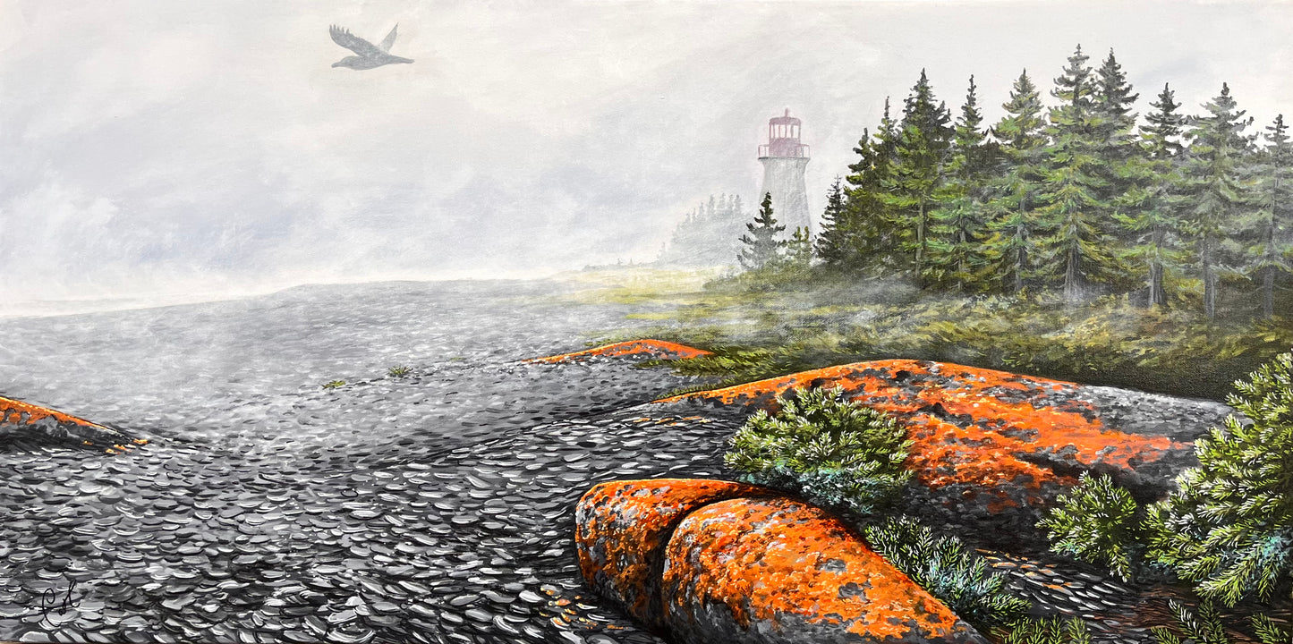 Peinture originale - Brume sur la Petite île au Marteau