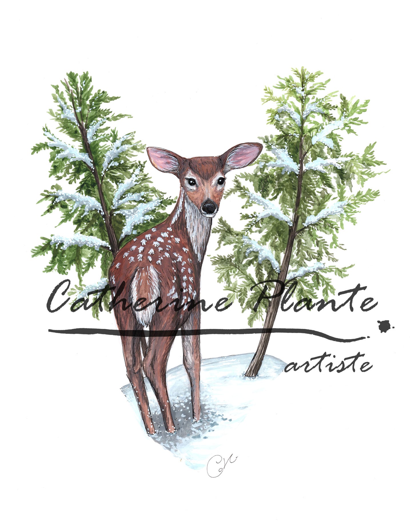 Original illustration - Fawn in the heart of winter