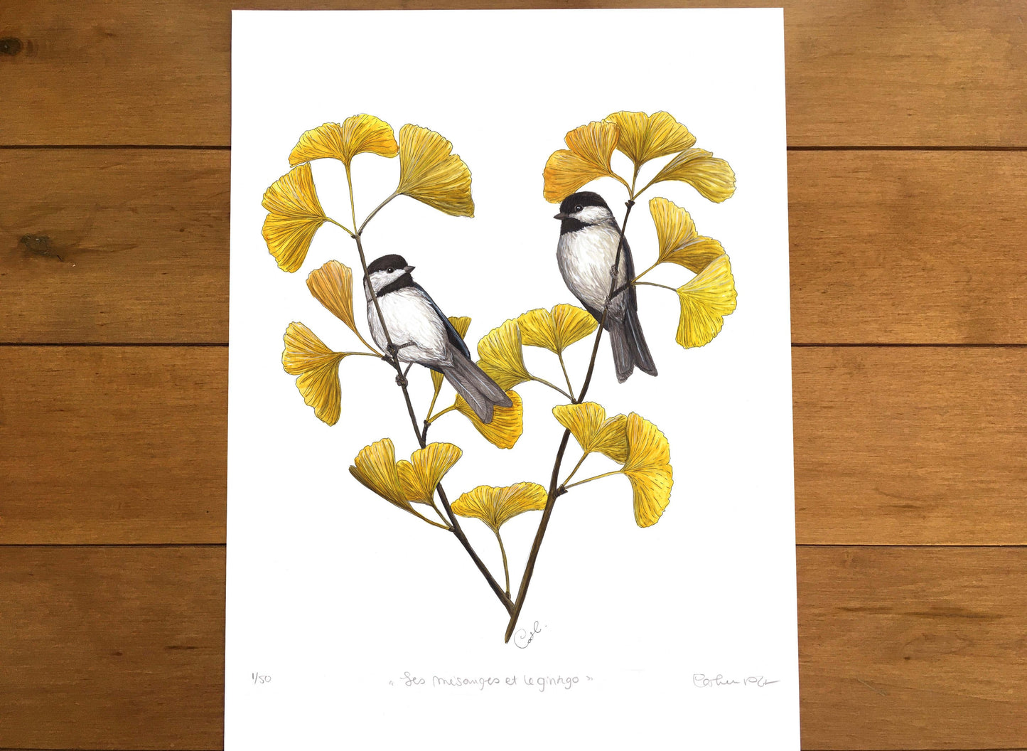 Grande impression d'art - Les mésanges et le ginkgo