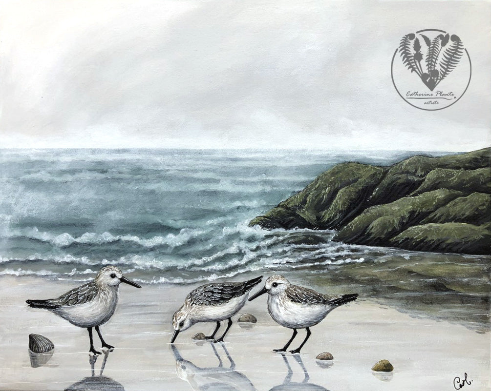 Peinture originale - Les bécasseaux de la plage