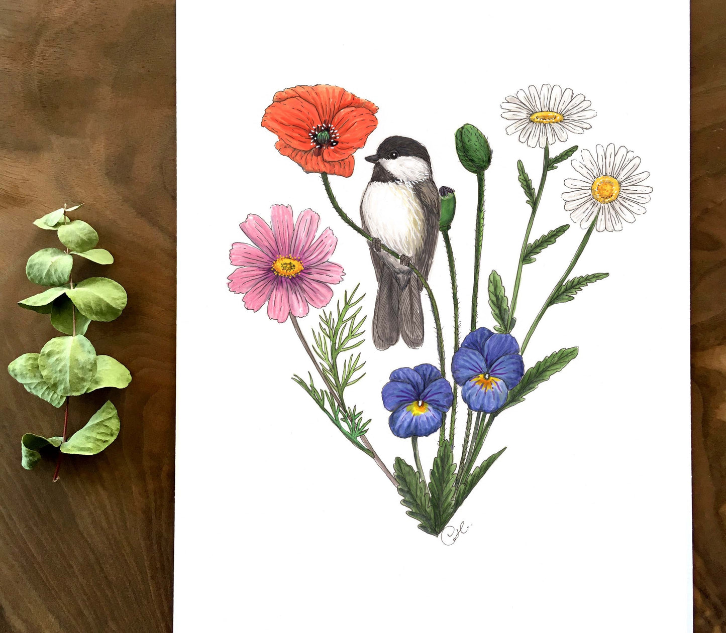 Illustration of birth flowers on paper