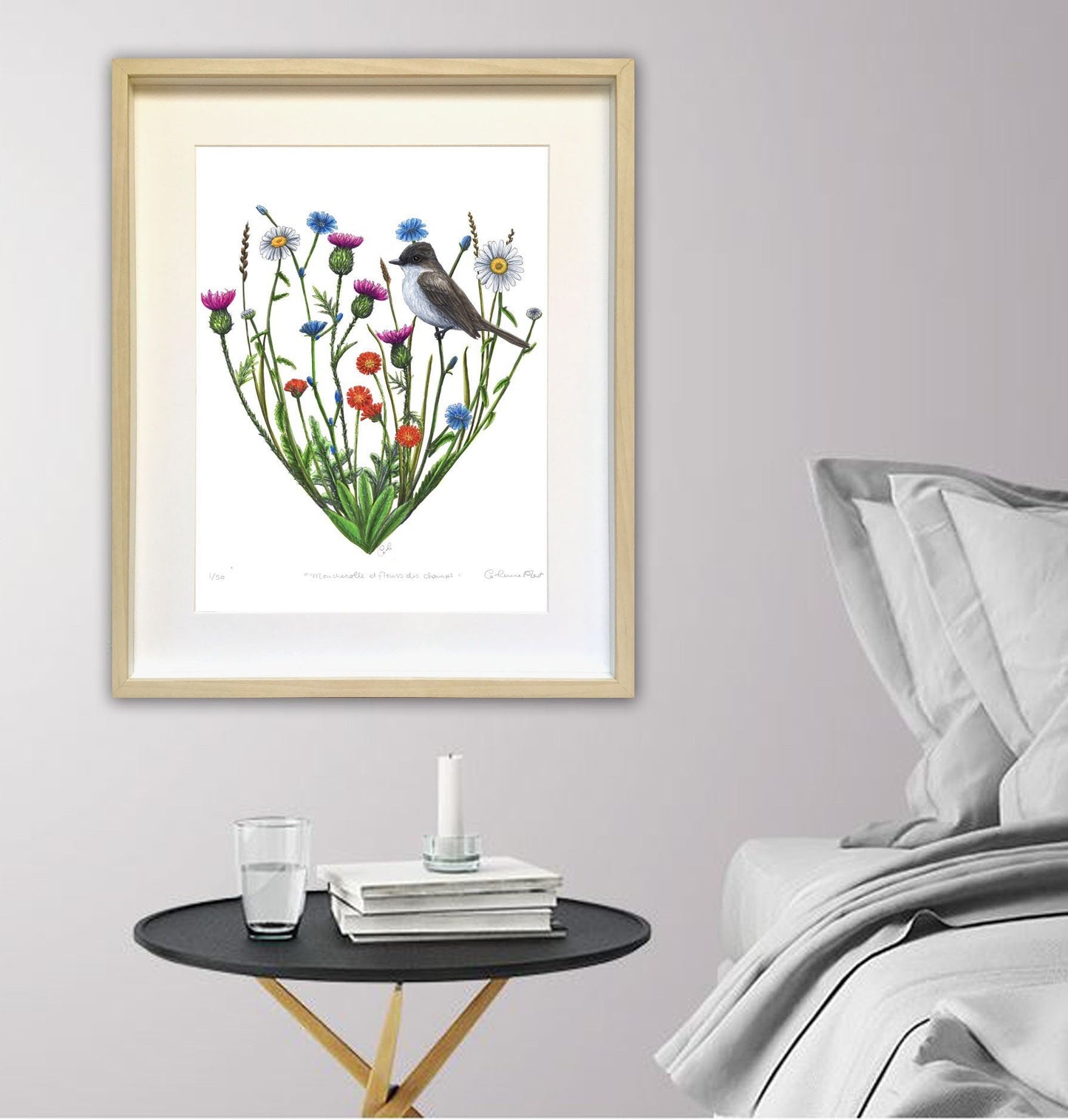 Large Art Print - Flycatcher and Wildflowers
