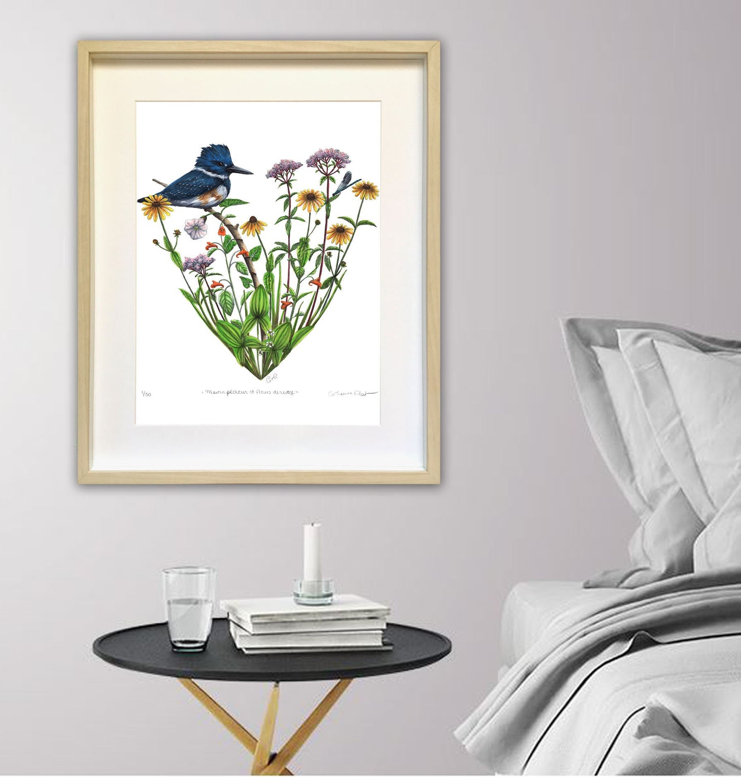 Large Art Print - Kingfisher and Shore Flowers
