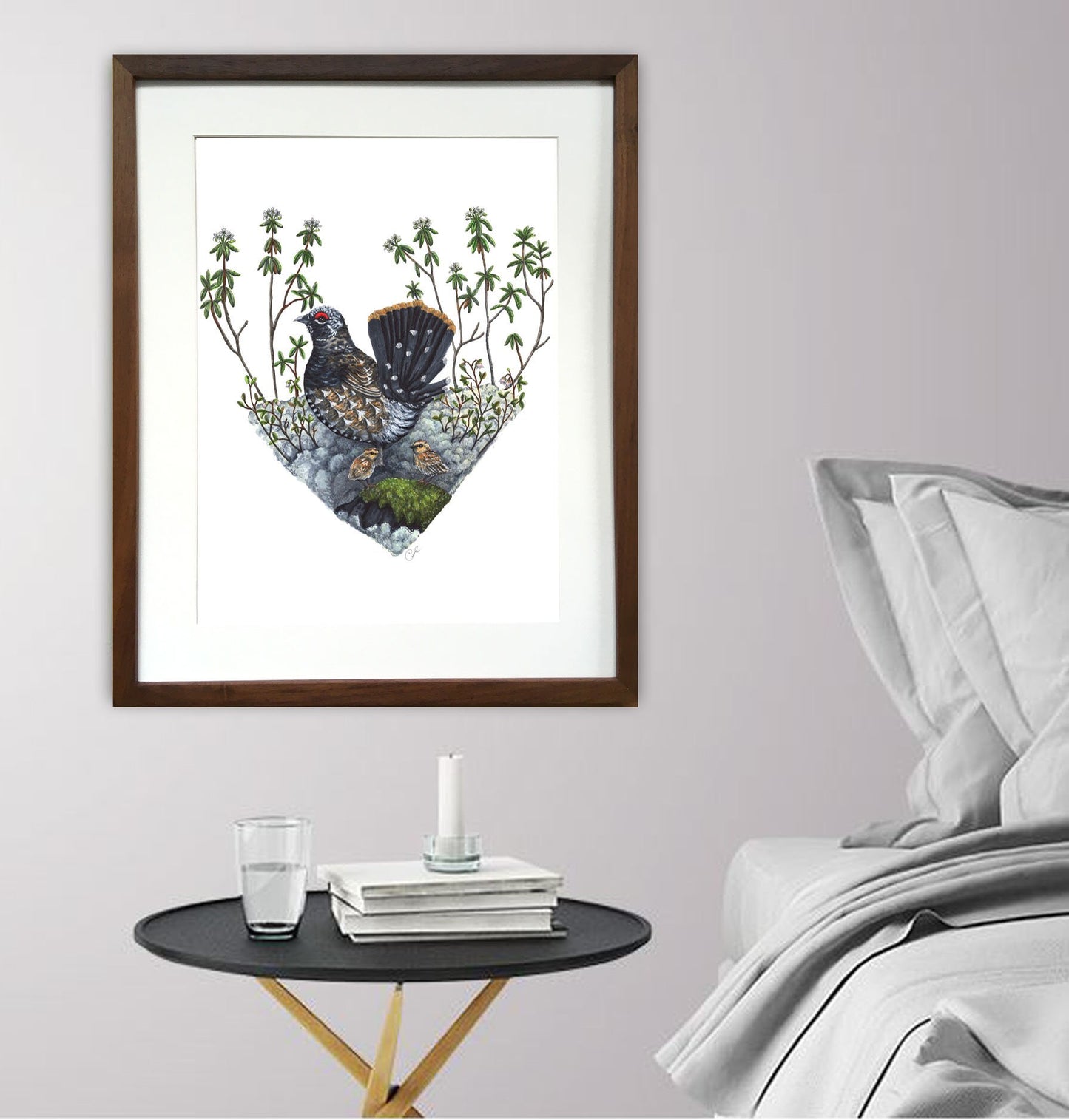 Grande illustration originale - Tétras du Canada dans son habitat