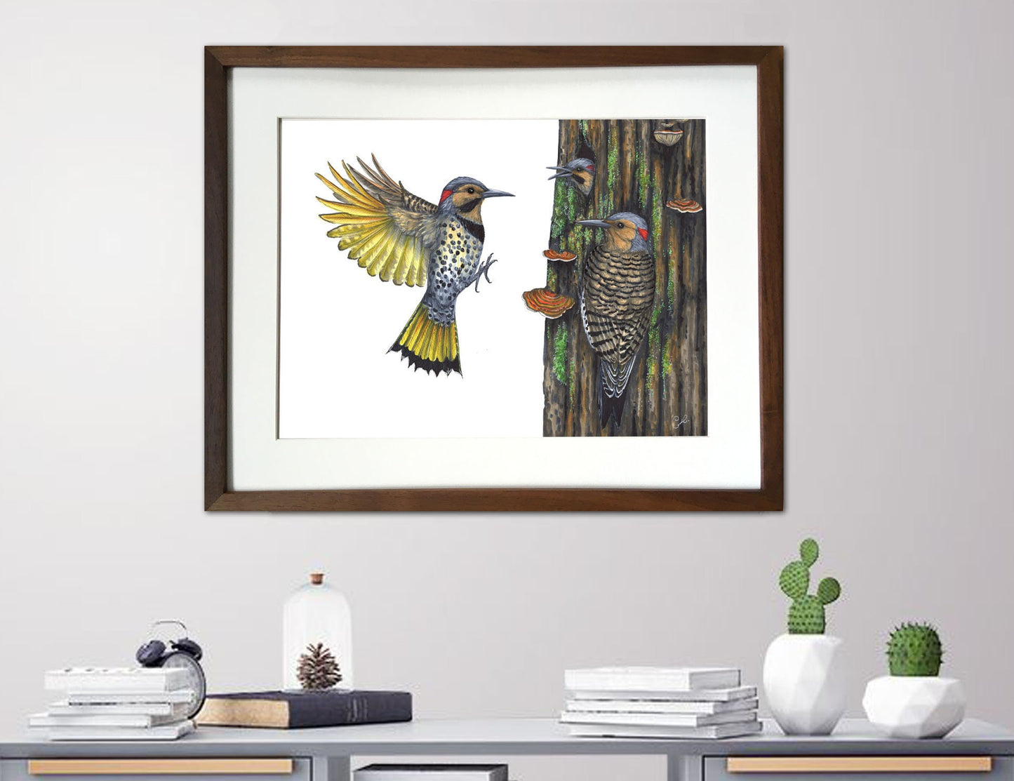 Grande illustration originale - La famille du Pic flamboyant