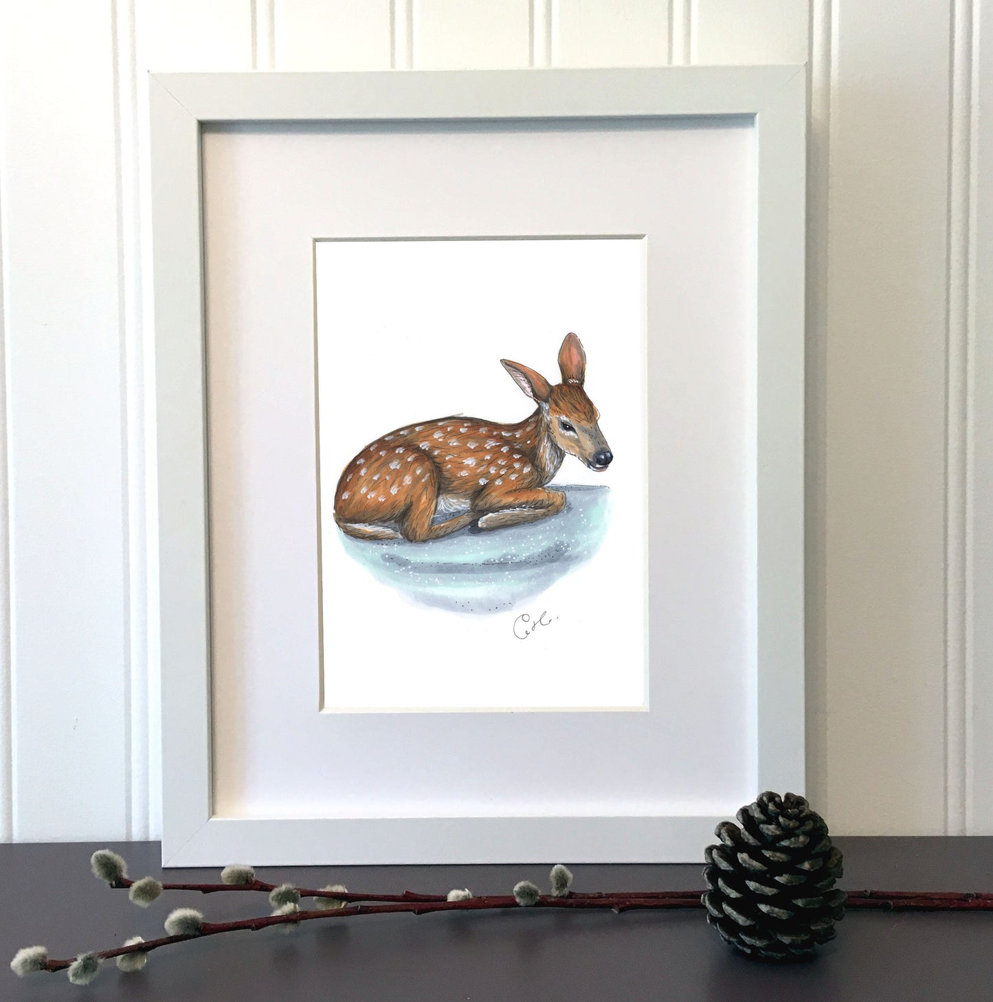 Small original illustration - Deer and winter delicacy