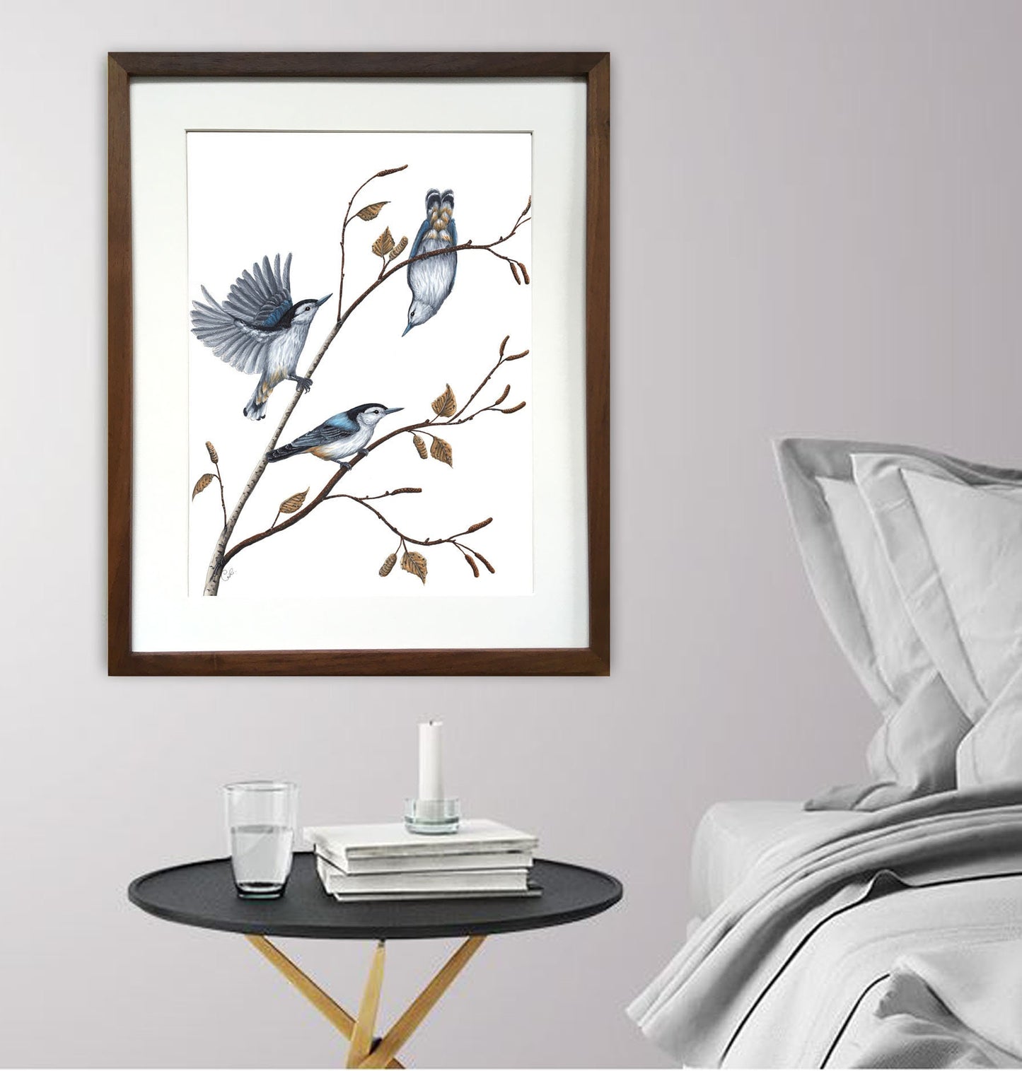 Large original illustration - The Nuthatches and the Birch