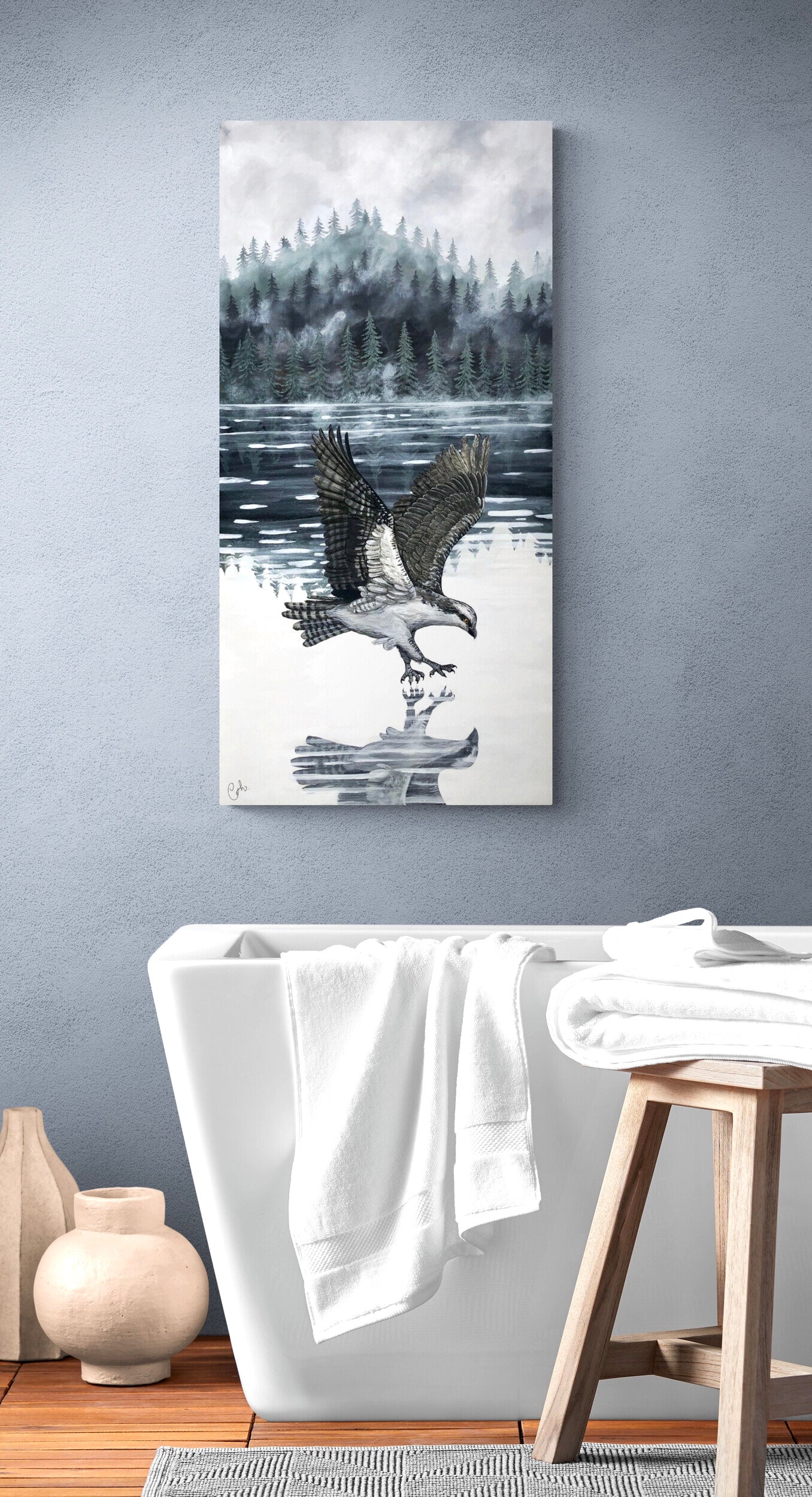 Peinture originale - Le balbuzard du lac