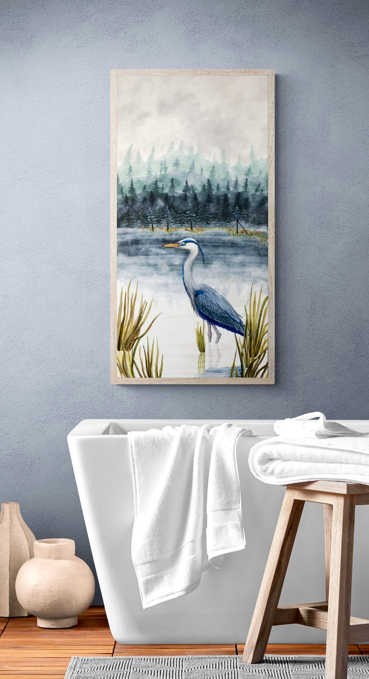 Peinture originale - Le héron du lac