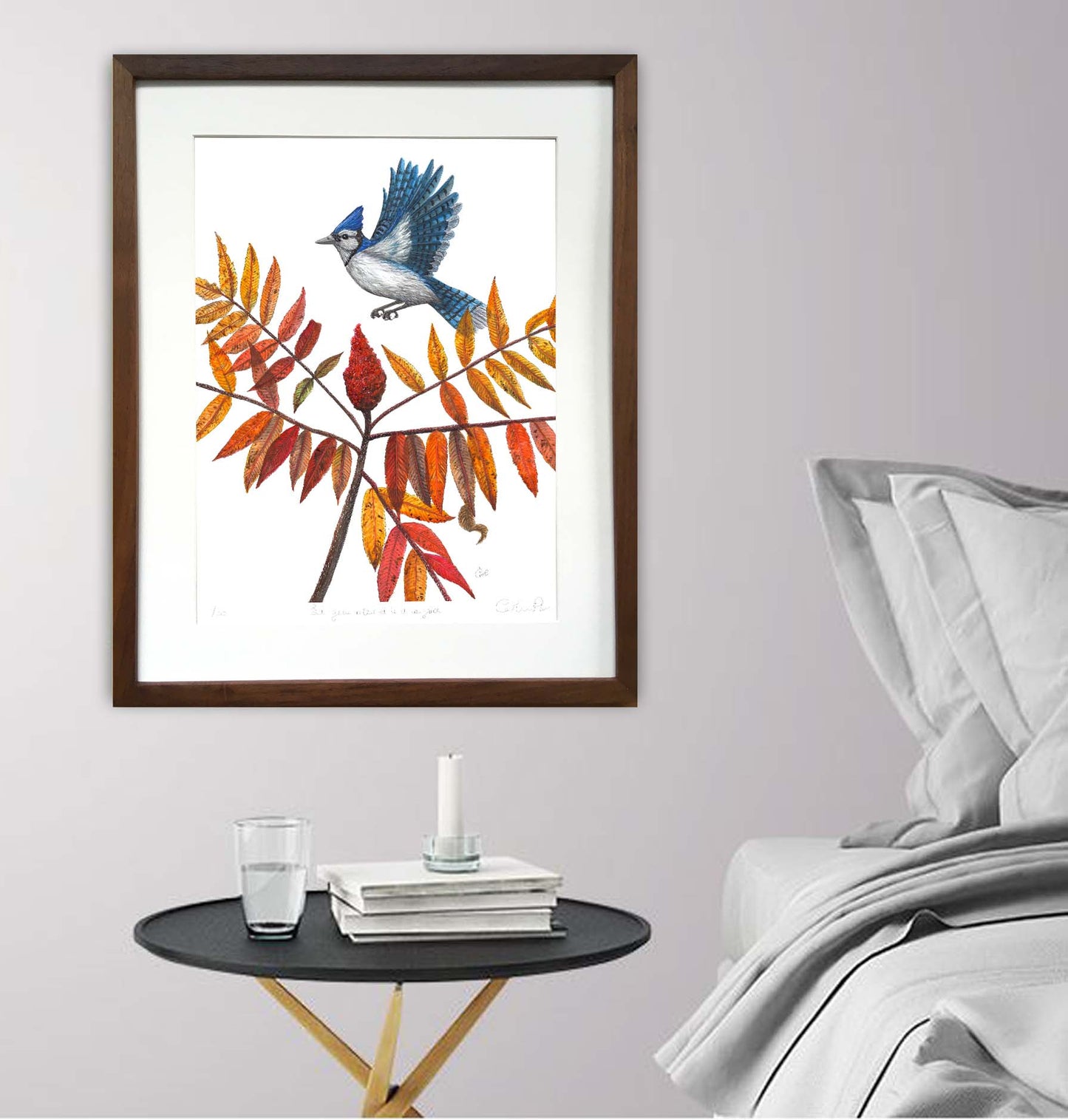 Grande impression d'art - Le geai bleu et le vinaigrier