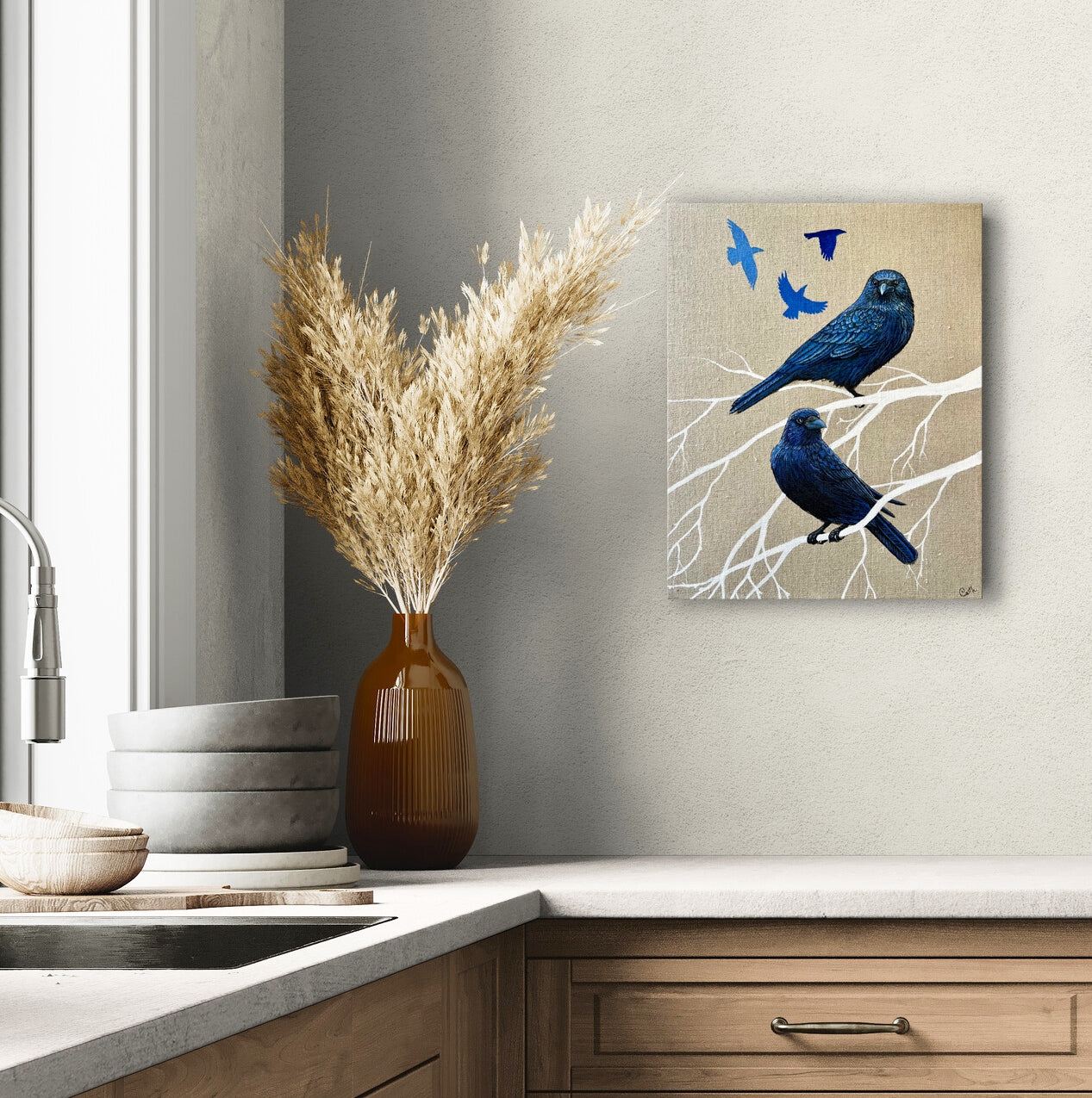 Peinture originale - La poésie de corvidés
