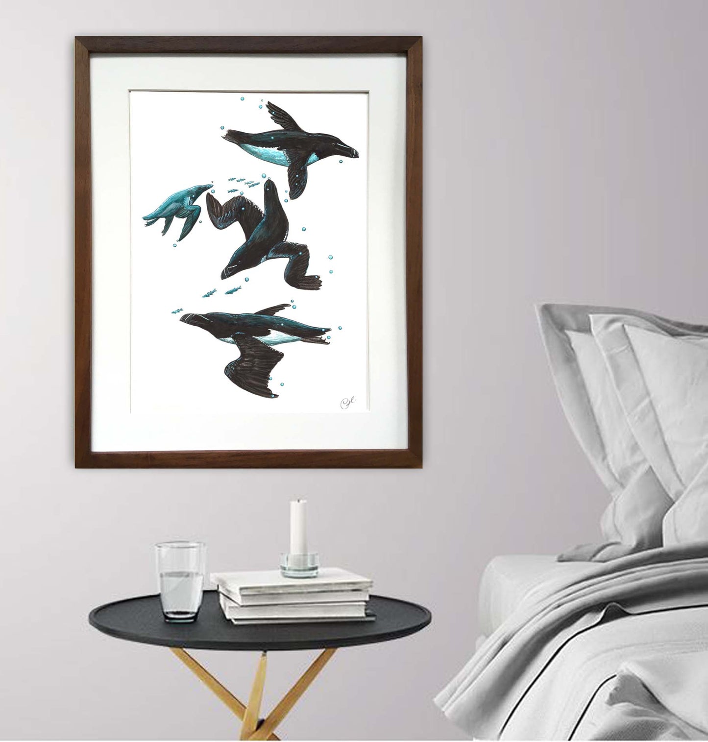 Grande illustration originale - Les Petits Pingouins sous-marins