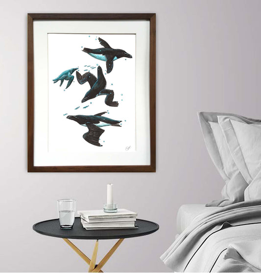 Grande illustration originale - Les Petits Pingouins sous-marins