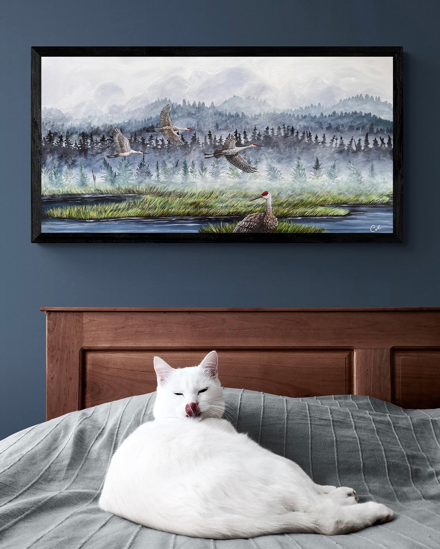 Peinture originale - L’envolée des grues