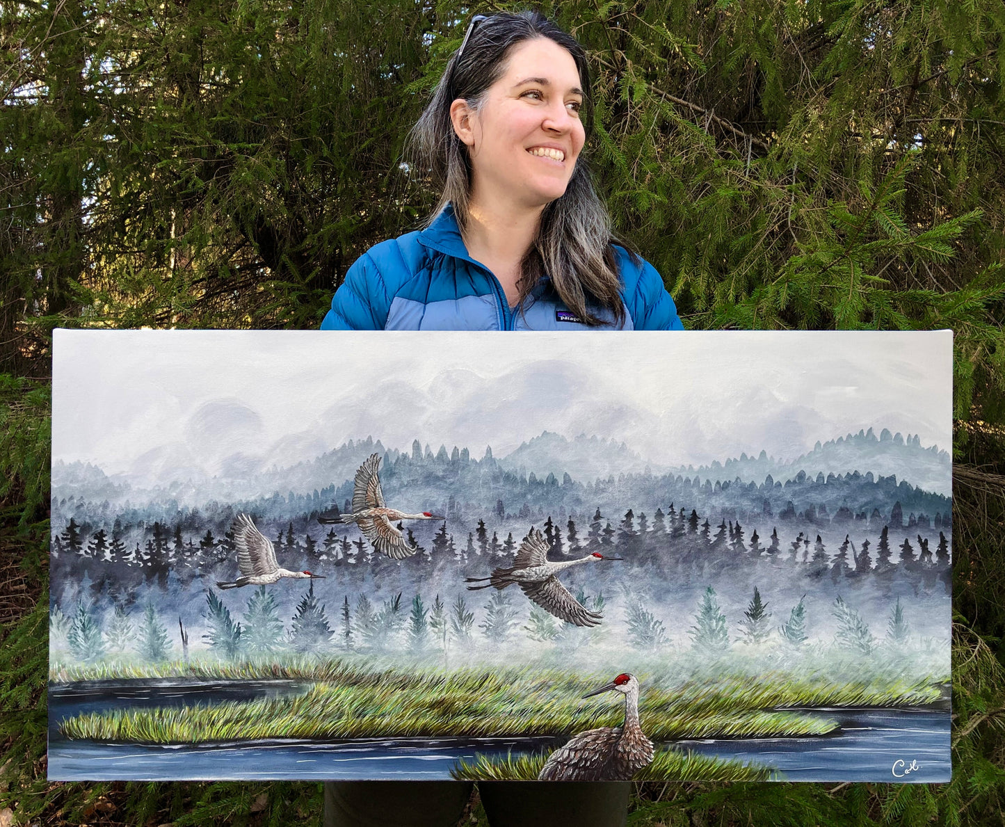 Peinture originale - L’envolée des grues