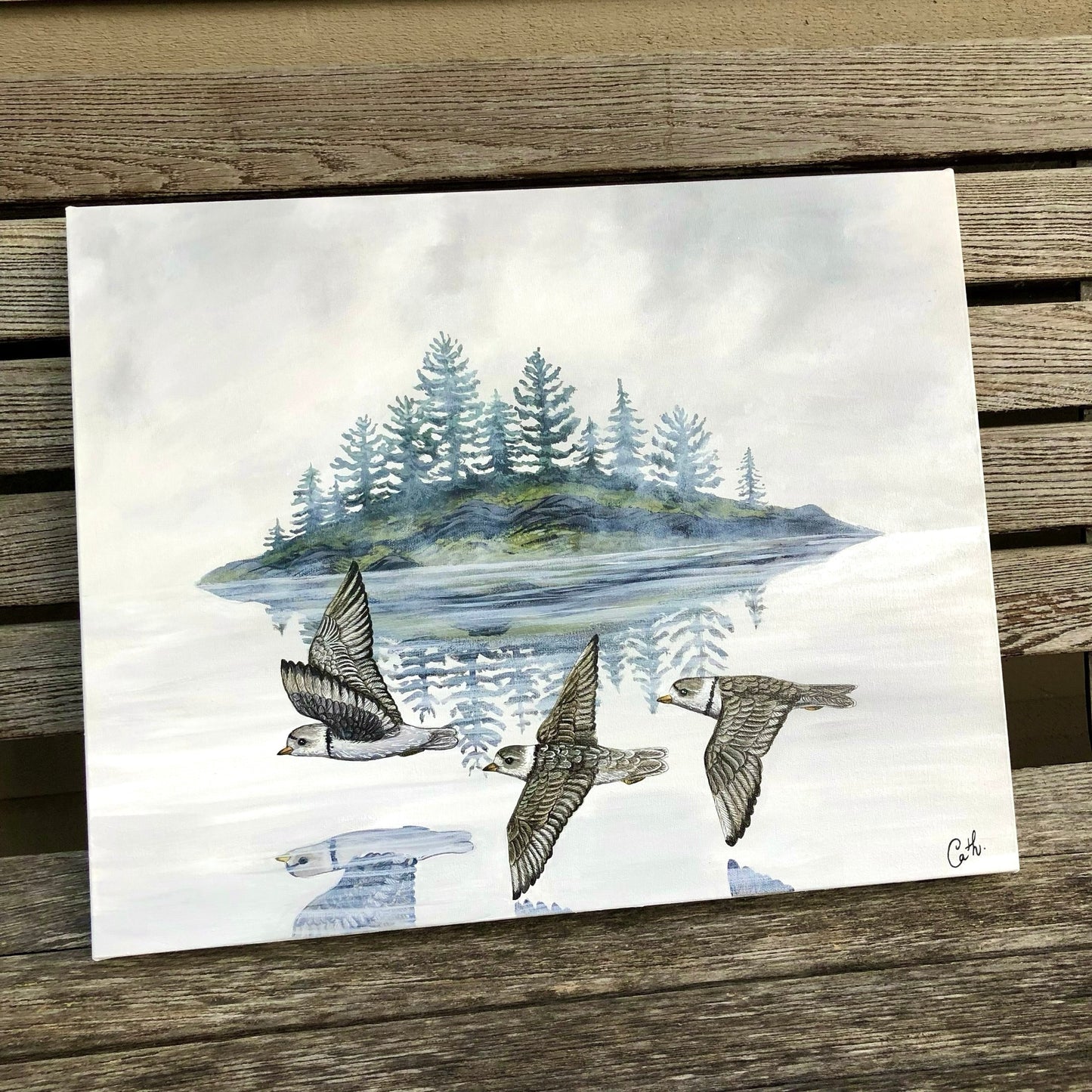 Peinture originale - Les pluviers de l'île