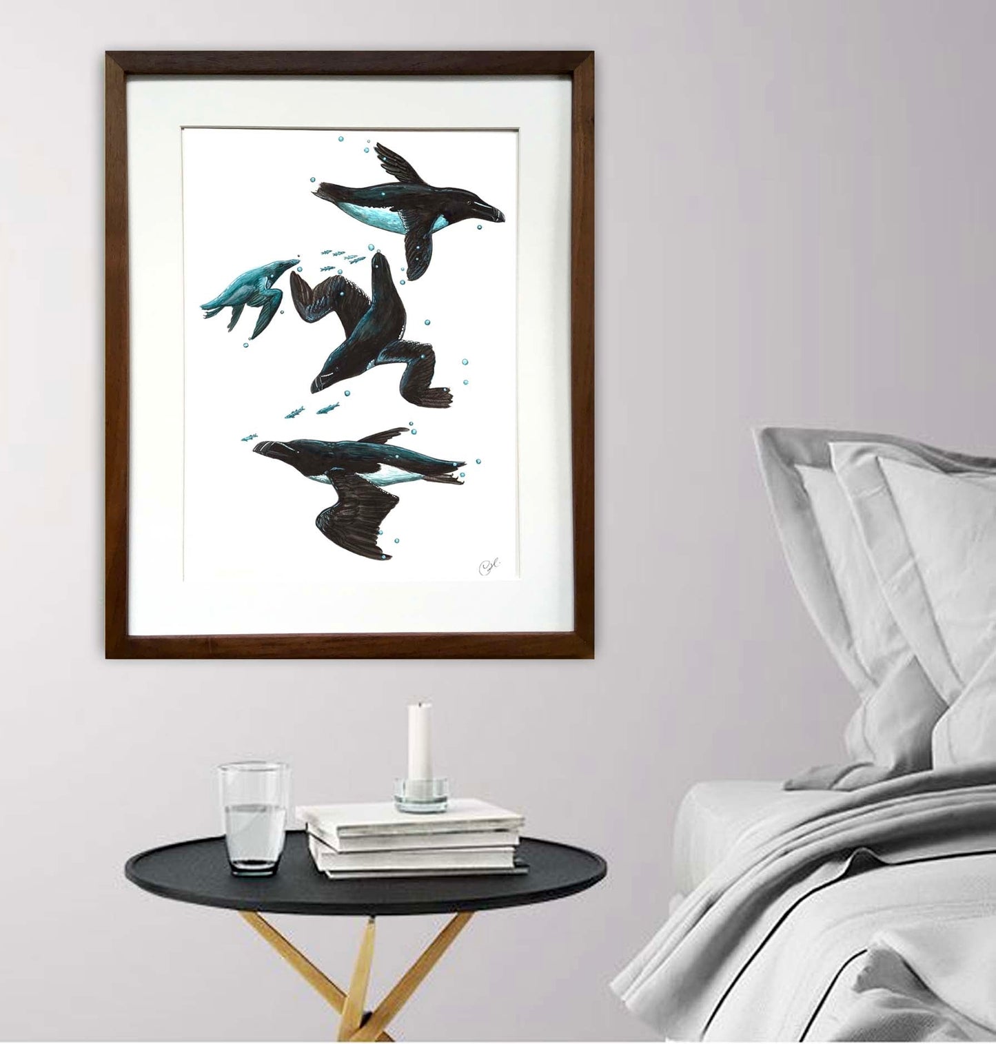 Grande illustration originale - Les Petits Pingouins sous-marins