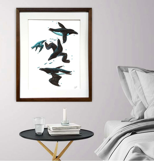 Grande illustration originale - Les Petits Pingouins sous-marins