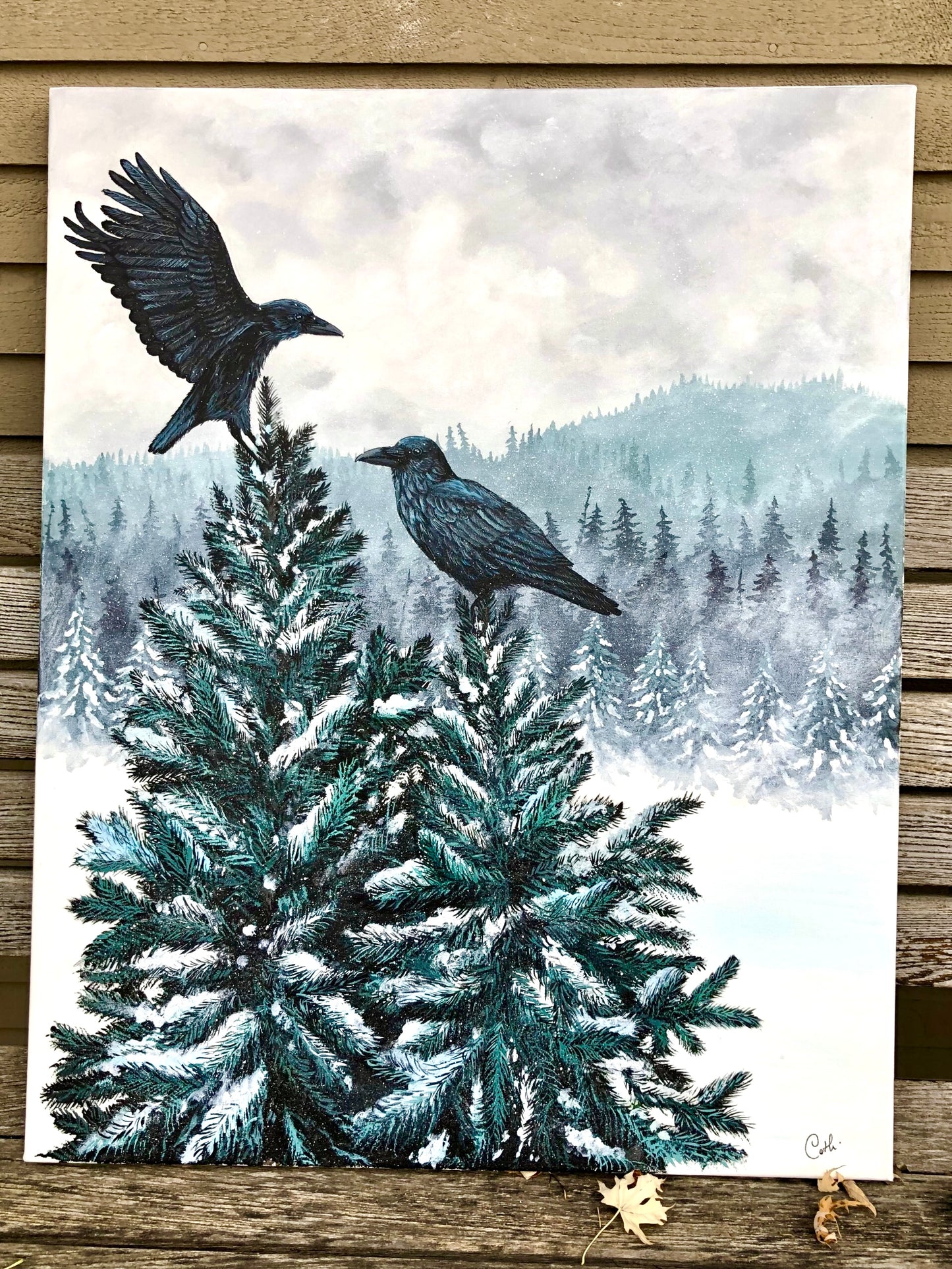 Peinture originale - Les corbeaux de la montagne