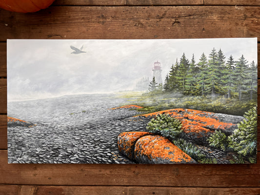 Peinture originale - Brume sur la Petite île au Marteau