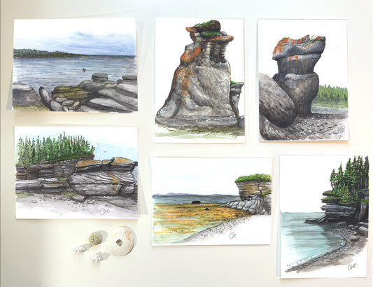 Petites illustrations originales - Choix de six œuvres de paysage des îles Mingan