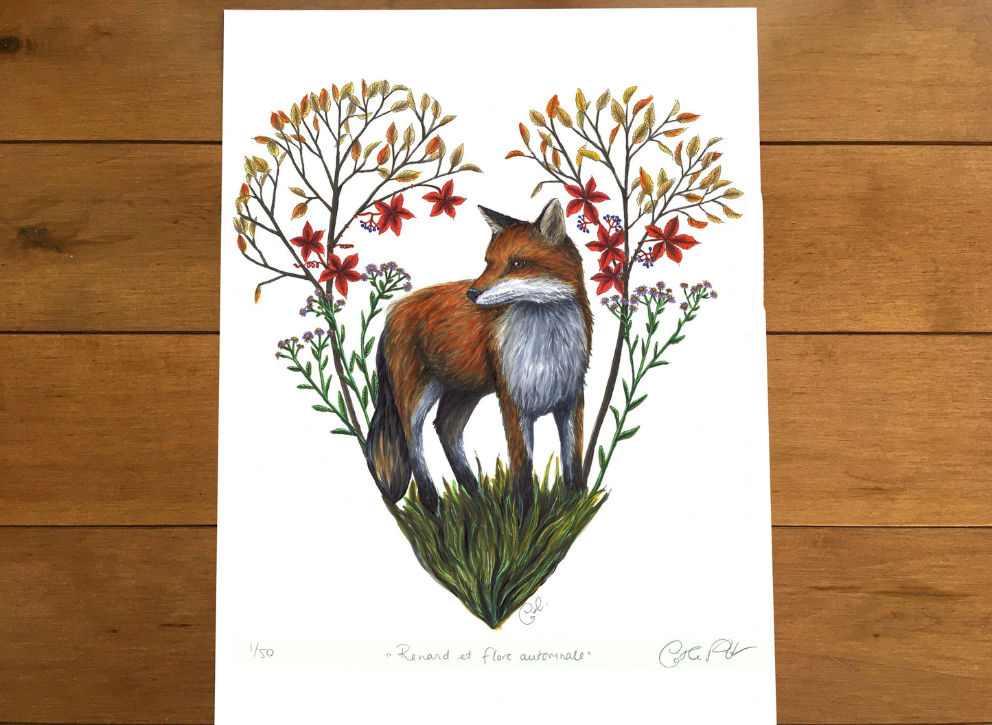 Grande impression d'art - Renard et flore automnale