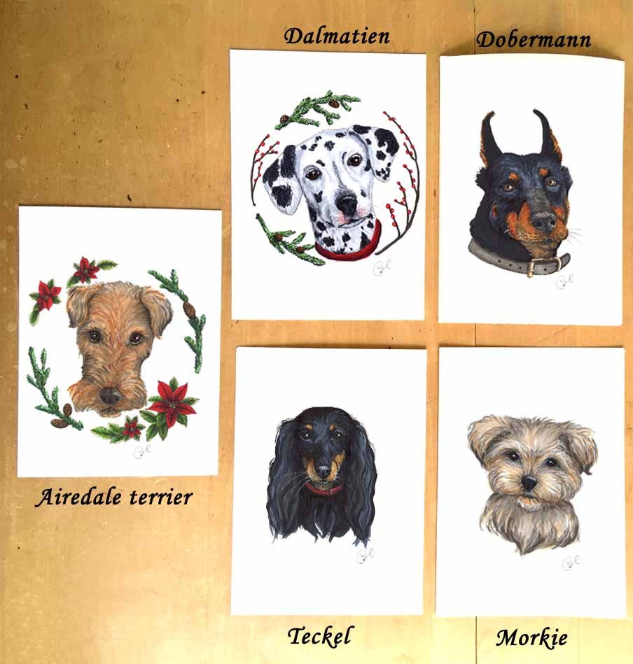 Petites illustrations originales - Choix de cinq oeuvres de chiens