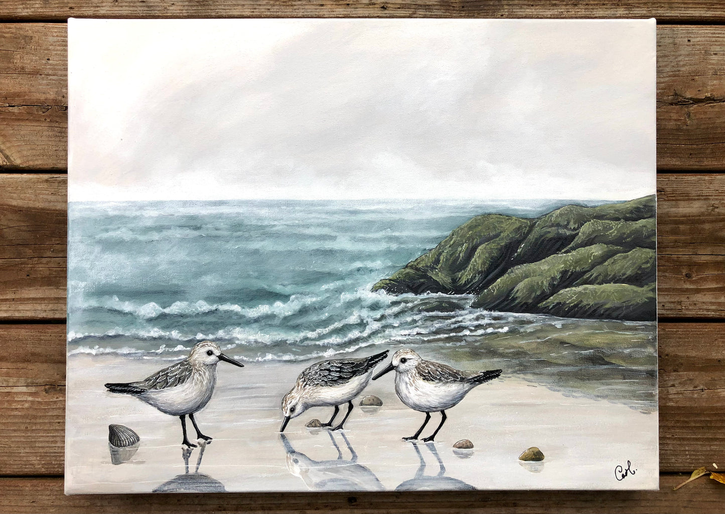 Peinture originale - Les bécasseaux de la plage