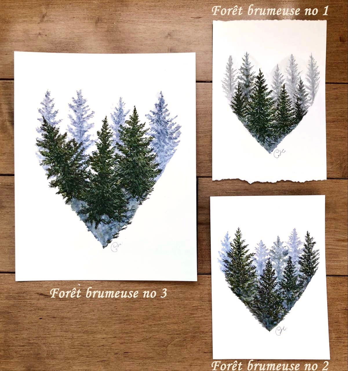 Illustrations originales - Choix de trois oeuvres Coeur de forêt brumeuse